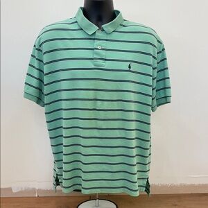 Vintage Ralph Lauren Green Polo with Navy Stripes 100% Cotton